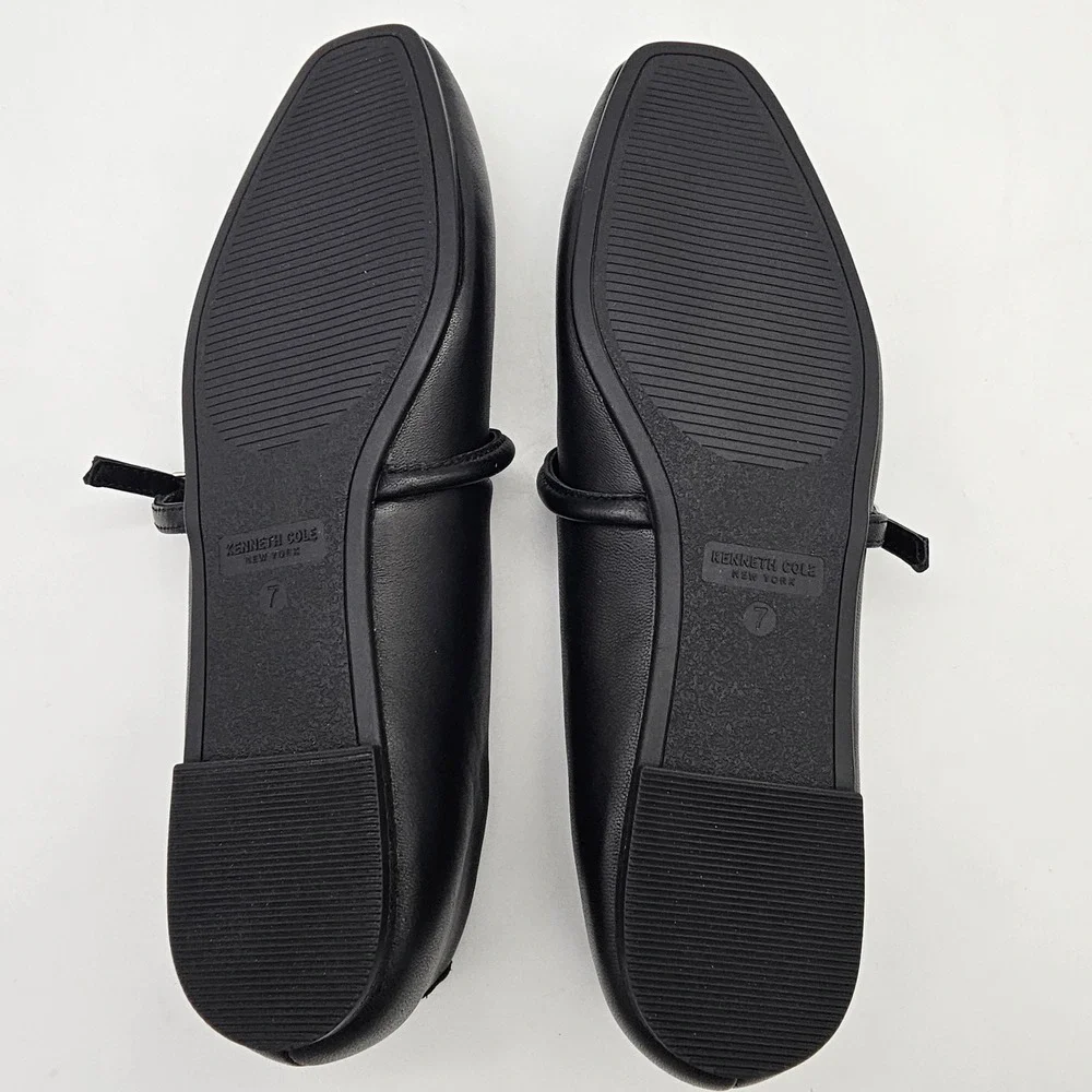 Kenneth Cole Magnolia Mary Jane Flats Womens 7 Black Leather Square Toe Buckle